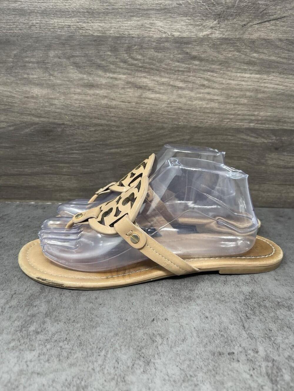 Tory Burch Miller Sandals Womens Size 10 Brown Leather Logo Thong Flip Flop - Picture 1 of 9